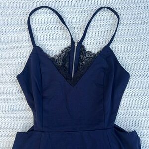 Lush, Navy Lace Zip-Back Dress, Size M